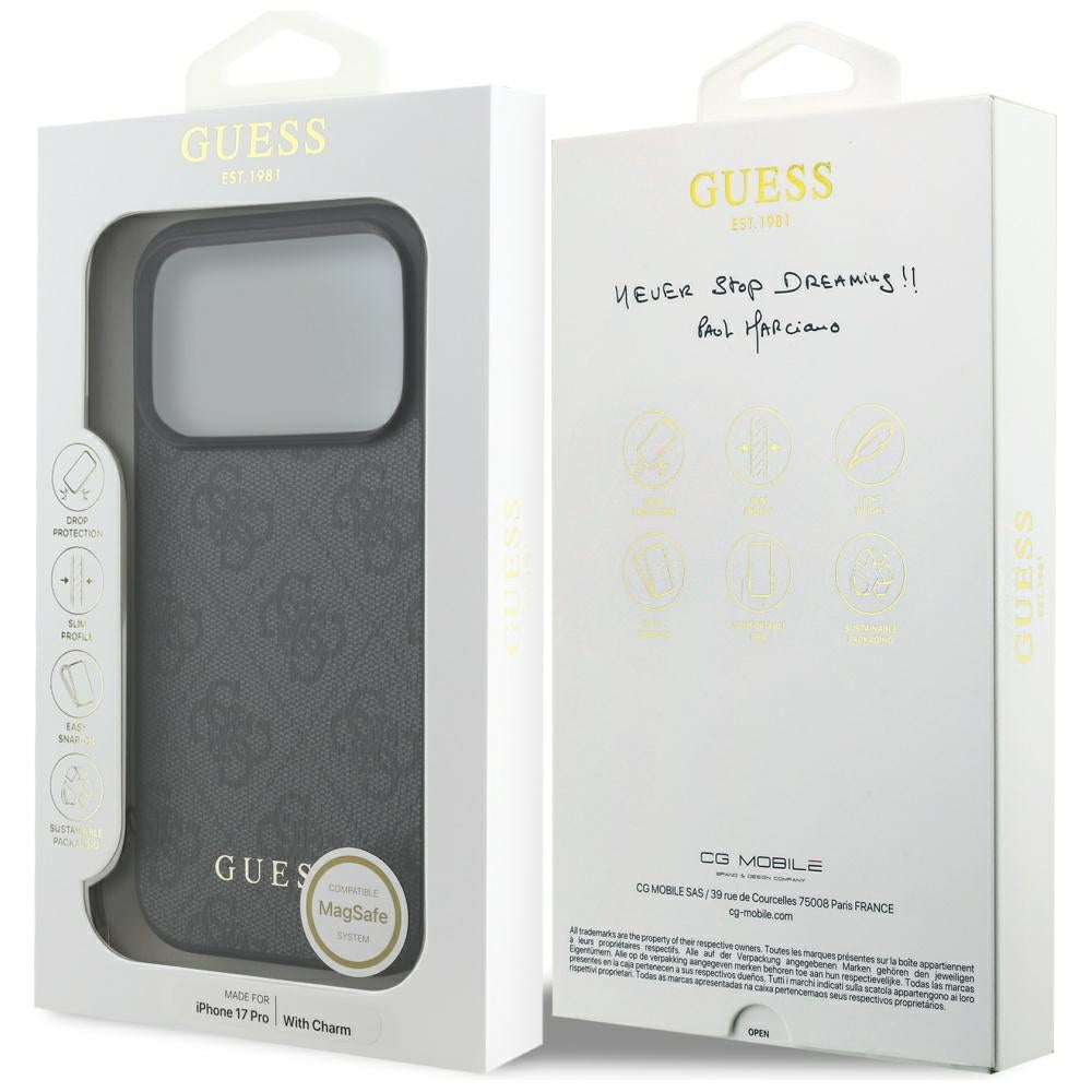 Puzdro MagSafe pre Apple iPhone 17 Pro, Guess, 4G Charm Cradle, Čierne