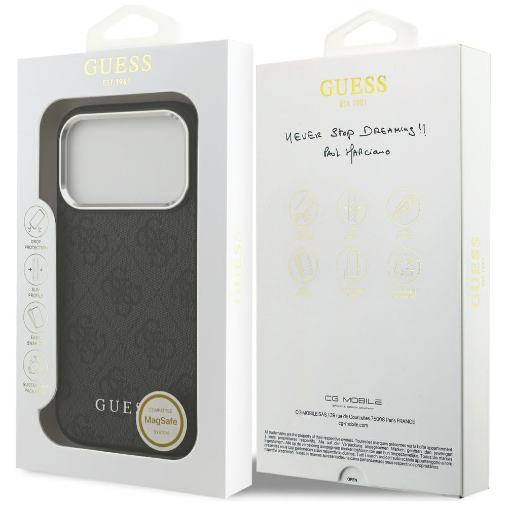Puzdro MagSafe pre Apple iPhone 17 Pro, Guess, 4G Classic Logo, Čierne