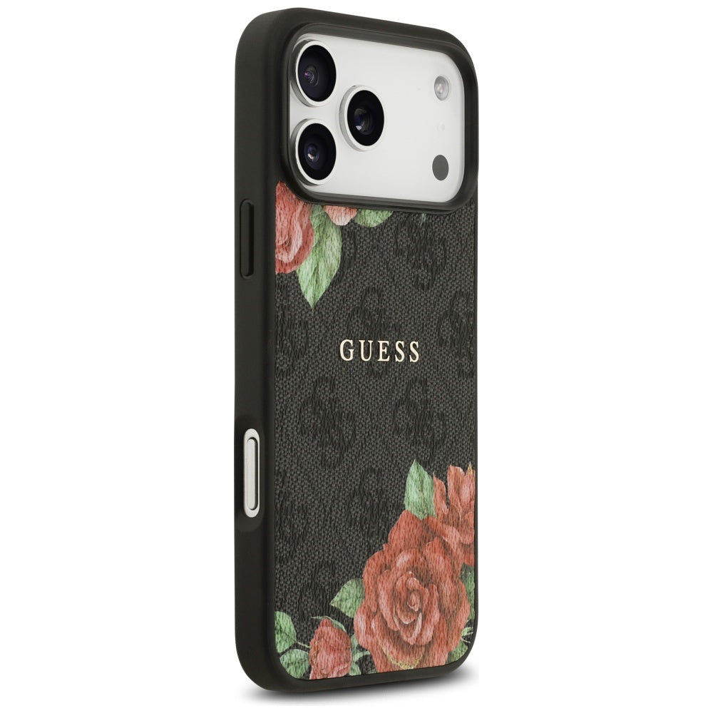 Puzdro MagSafe pre Apple iPhone 17 Pro, Guess, 4G Flowers Print, Čierne