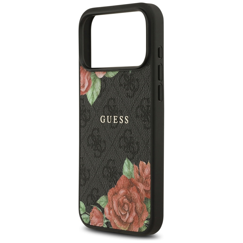 Puzdro MagSafe pre Apple iPhone 17 Pro, Guess, 4G Flowers Print, Čierne