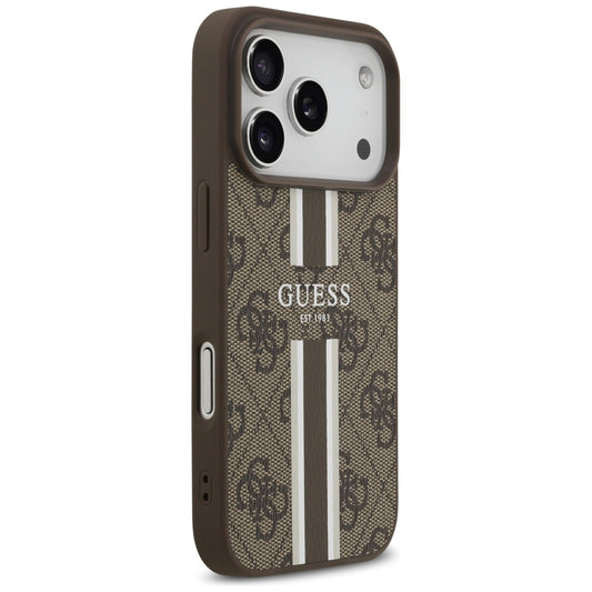 Puzdro MagSafe pre Apple iPhone 17 Pro, Guess, 4G Printed Stripes, Hnedé