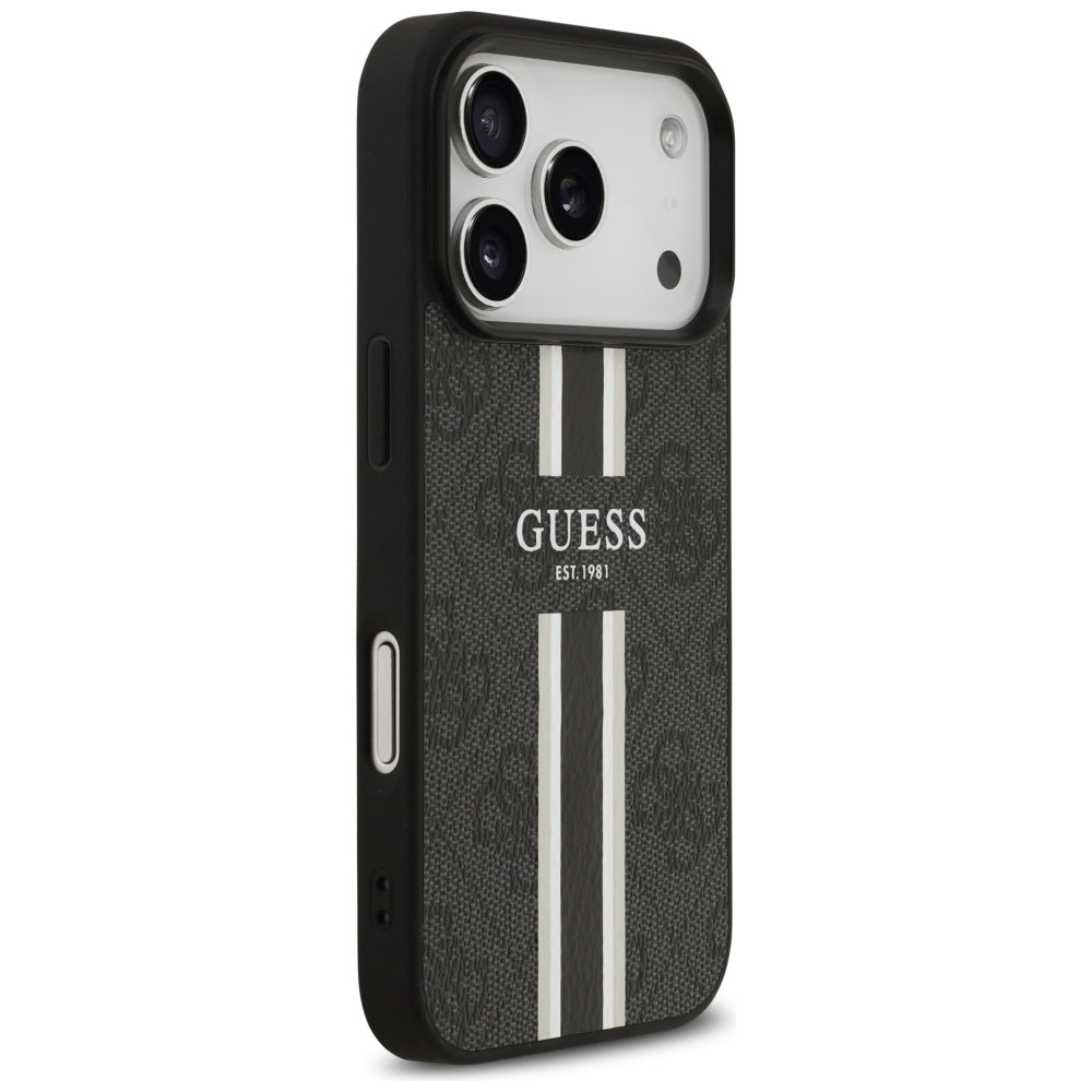 Puzdro MagSafe pre Apple iPhone 17 Pro, Guess, 4G Printed Stripes, Čierne