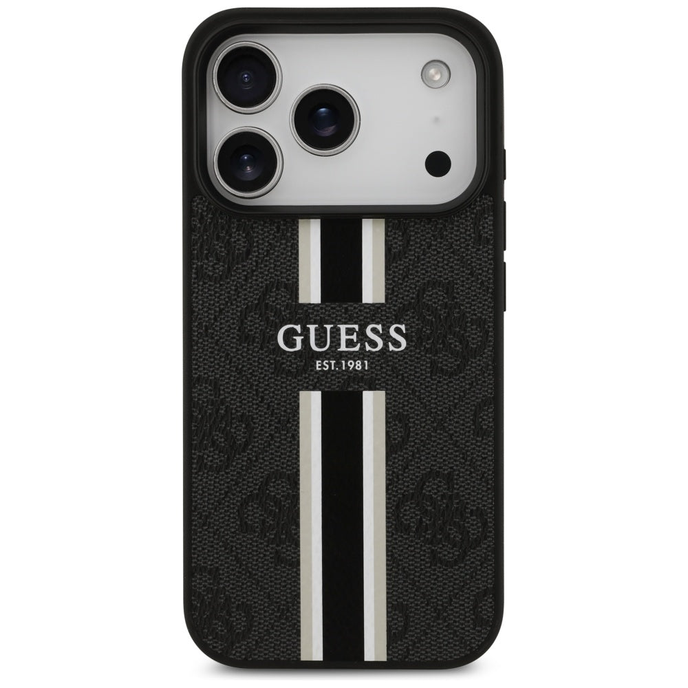Puzdro MagSafe pre Apple iPhone 17 Pro, Guess, 4G Printed Stripes, Čierne