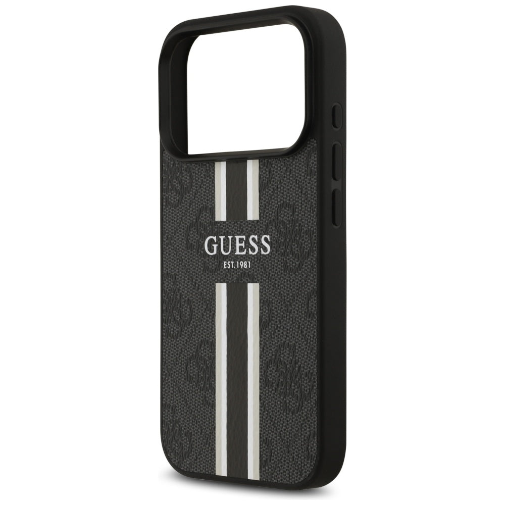 Puzdro MagSafe pre Apple iPhone 17 Pro, Guess, 4G Printed Stripes, Čierne