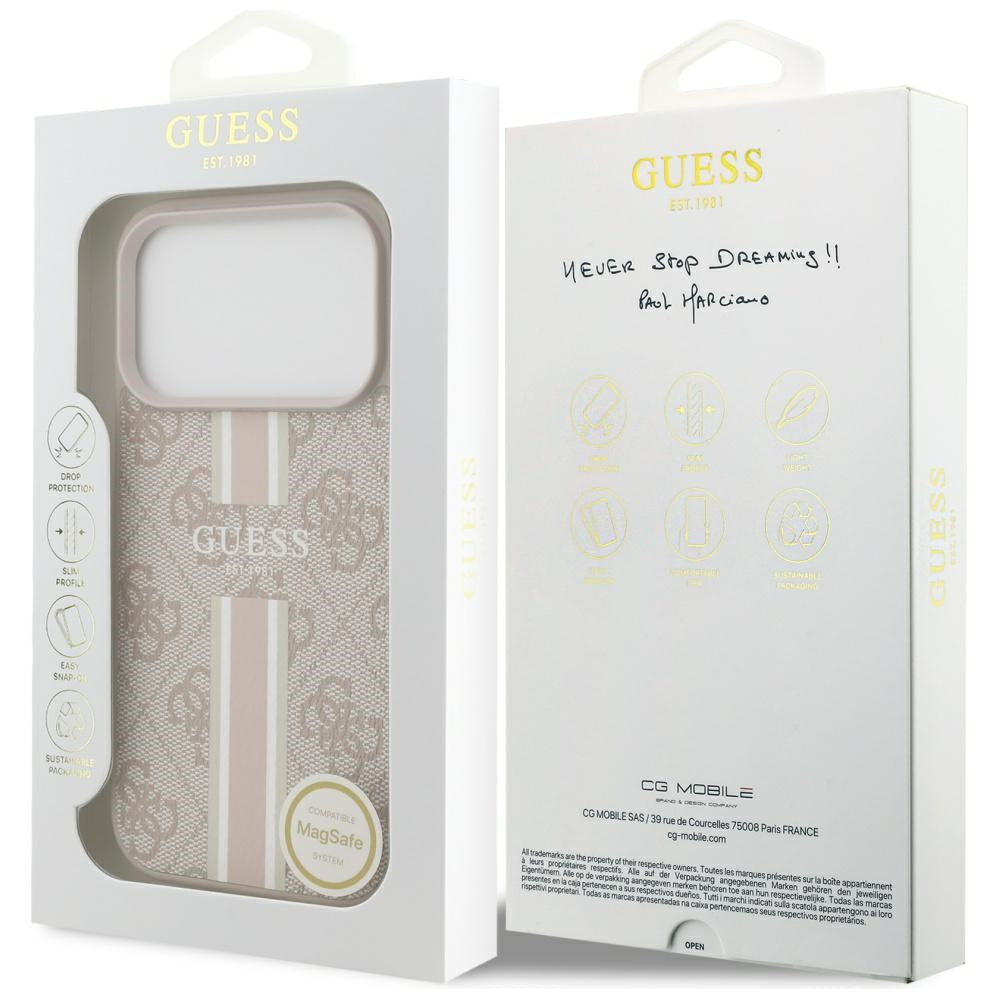 Puzdro MagSafe pre Apple iPhone 17 Pro, Guess, 4G Printed Stripes, Ružové