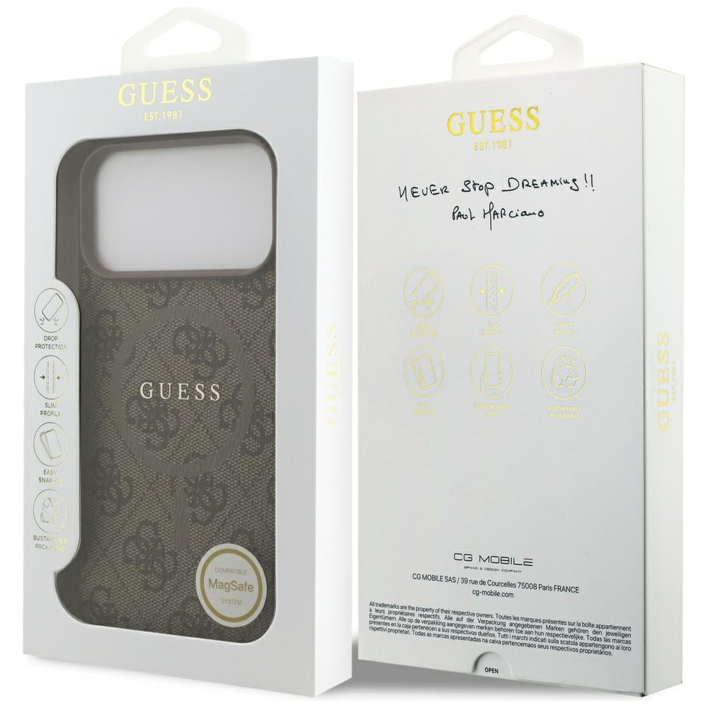 Puzdro MagSafe pre Apple iPhone 17 Pro, Guess, 4G Ring Classic Logo, Hnedá