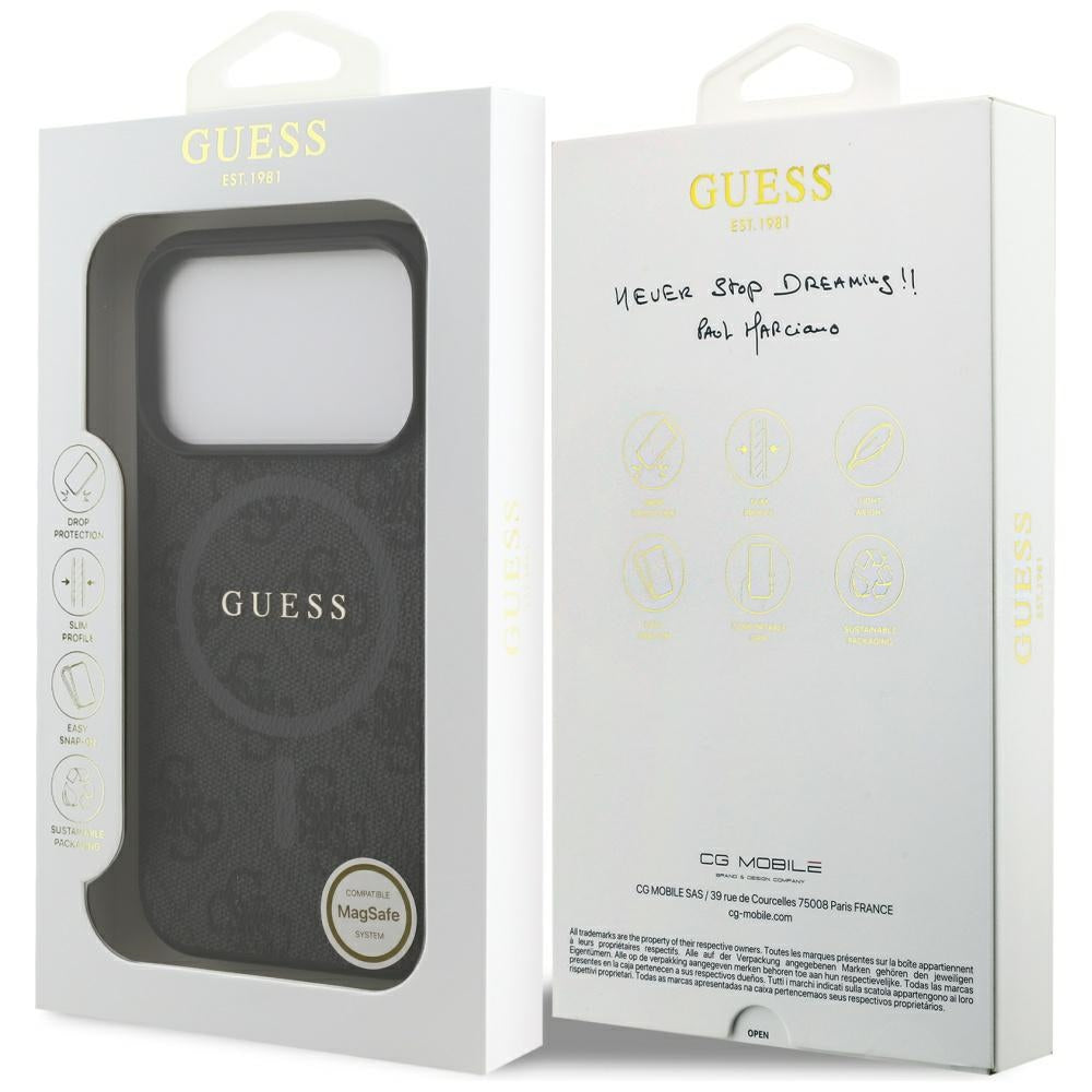 Puzdro MagSafe pre Apple iPhone 17 Pro, Guess, 4G Ring Classic Logo, Čierne