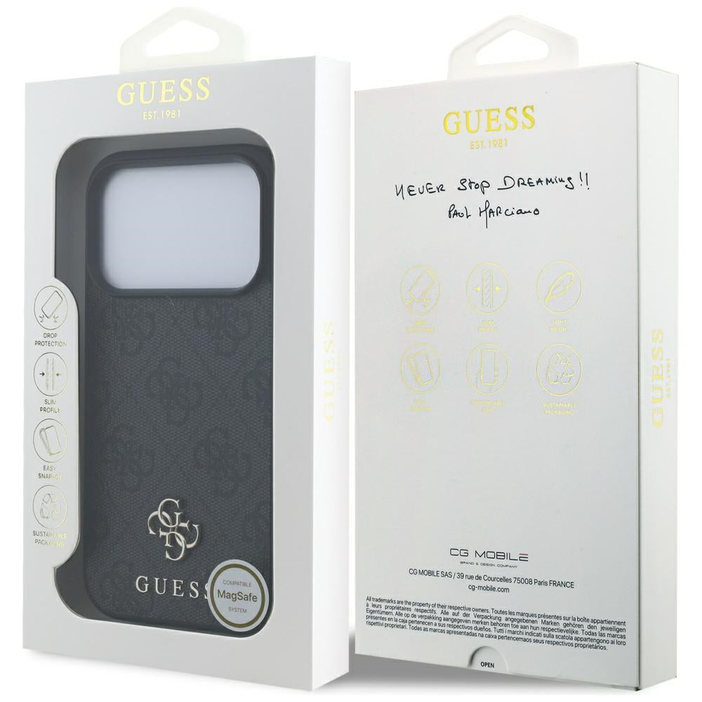 Puzdro MagSafe pre Apple iPhone 17 Pro, Guess, 4G Small and Classic Logo, Čierne