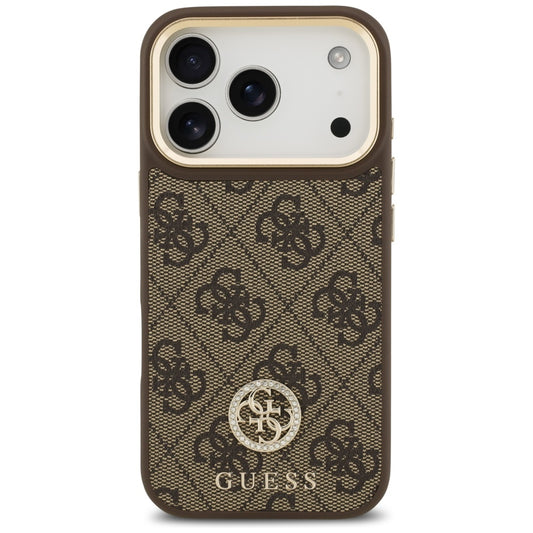 Puzdro MagSafe pre Apple iPhone 17 Pro, Guess, 4G Strass Logo with Big Strap, Hnedé