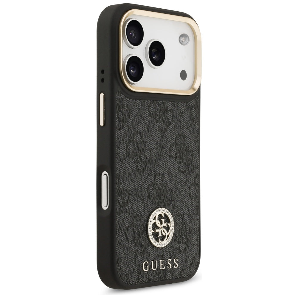 Puzdro MagSafe pre Apple iPhone 17 Pro, Guess, 4G Strass Logo with Big Strap, Čierne