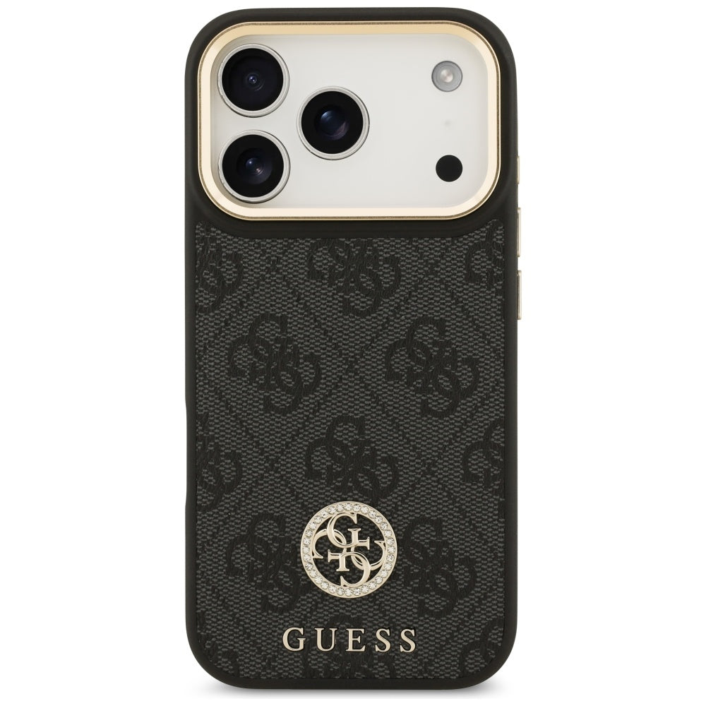 Puzdro MagSafe pre Apple iPhone 17 Pro, Guess, 4G Strass Logo with Big Strap, Čierne