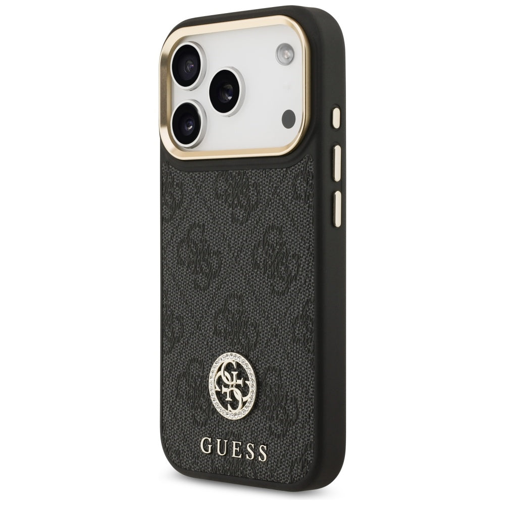 Puzdro MagSafe pre Apple iPhone 17 Pro, Guess, 4G Strass Logo with Big Strap, Čierne