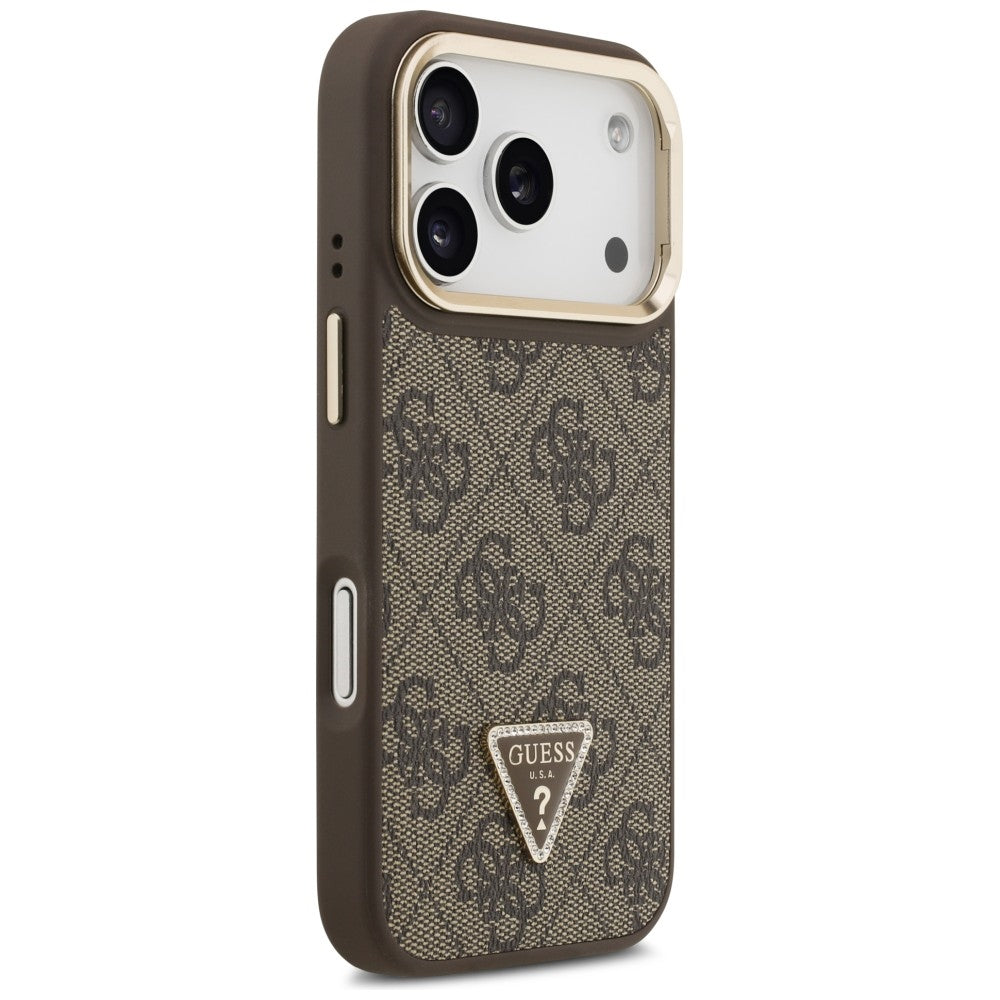 Puzdro MagSafe pre Apple iPhone 17 Pro, Guess, 4G Triangle Logo with Stand Camera, Zlatohnedá