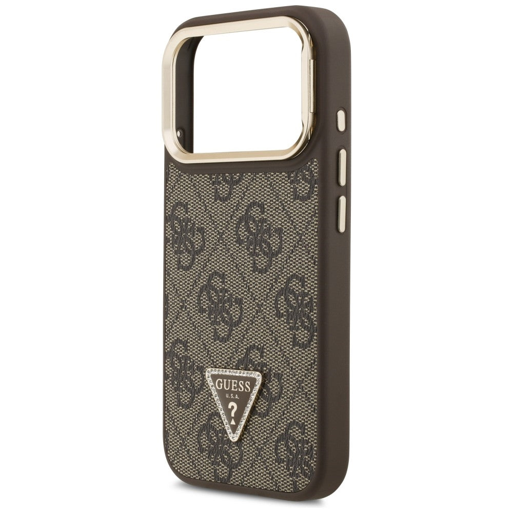 Puzdro MagSafe pre Apple iPhone 17 Pro, Guess, 4G Triangle Logo with Stand Camera, Zlatohnedá