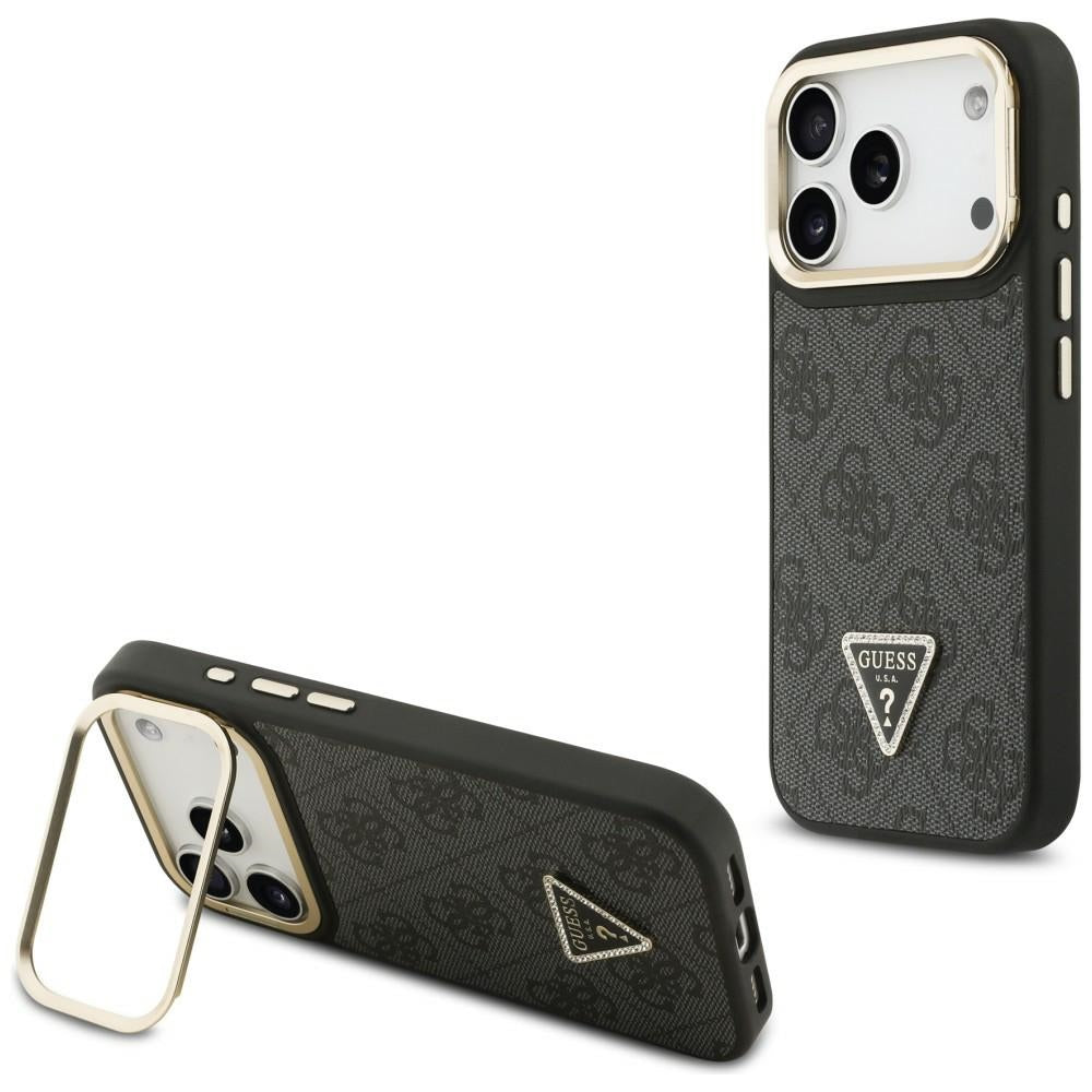 Puzdro MagSafe pre Apple iPhone 17 Pro, Guess, 4G Triangle Logo with Stand Camera, Čierno Zlaté