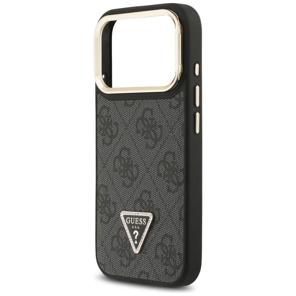 Puzdro MagSafe pre Apple iPhone 17 Pro, Guess, 4G Triangle Logo with Stand Camera, Čierno Zlaté