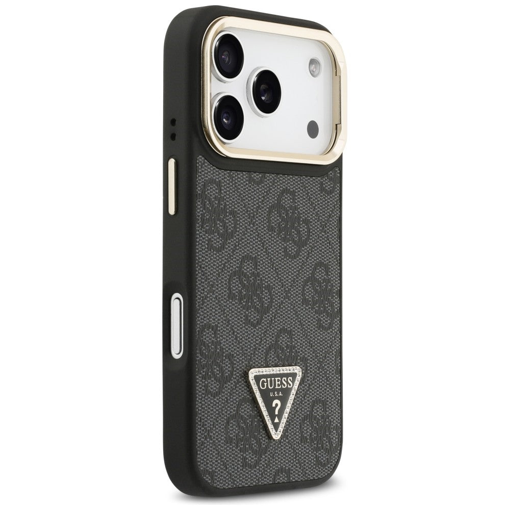 Puzdro MagSafe pre Apple iPhone 17 Pro, Guess, 4G Triangle Logo with Stand Camera, Čierno Zlaté