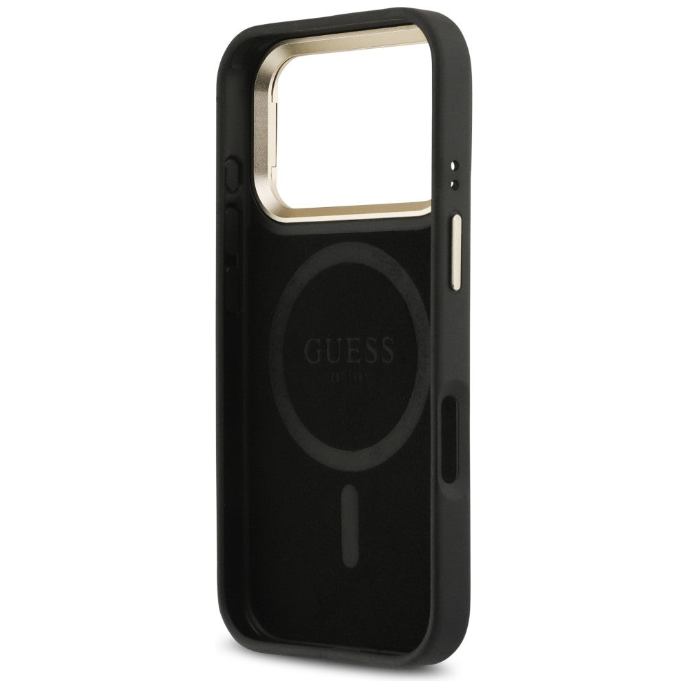 Puzdro MagSafe pre Apple iPhone 17 Pro, Guess, 4G Triangle Logo with Stand Camera, Čierno Zlaté