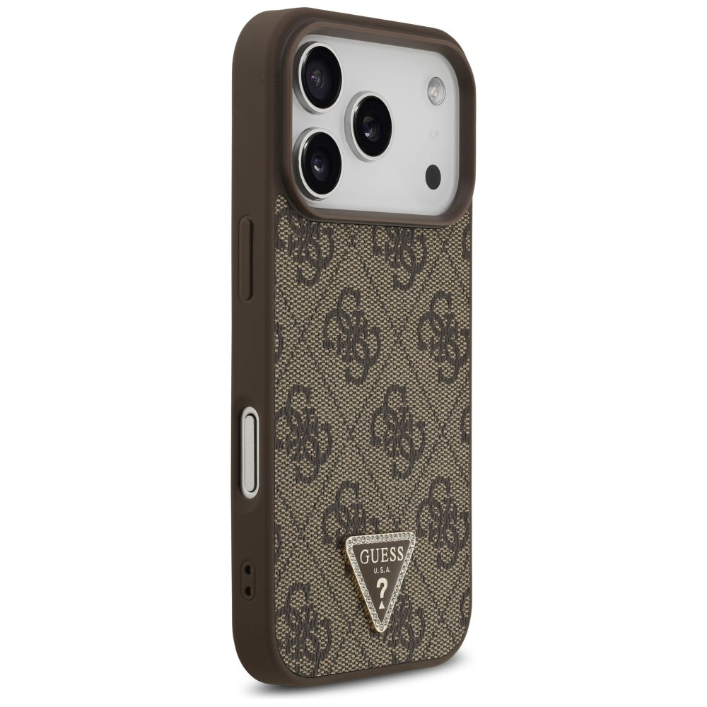 Puzdro MagSafe pre Apple iPhone 17 Pro, Guess, 4G Triangle Strass, Hnedá