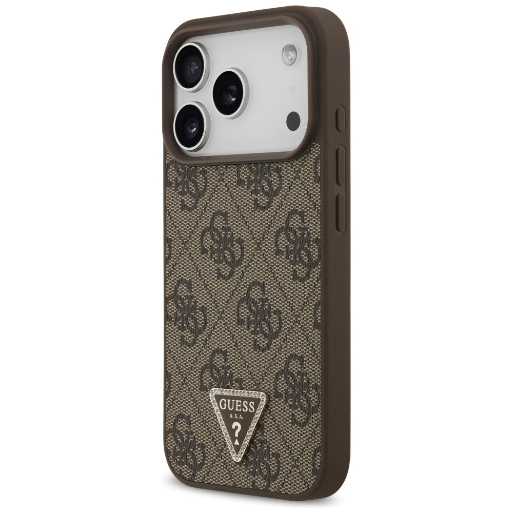 Puzdro MagSafe pre Apple iPhone 17 Pro, Guess, 4G Triangle Strass, Hnedá