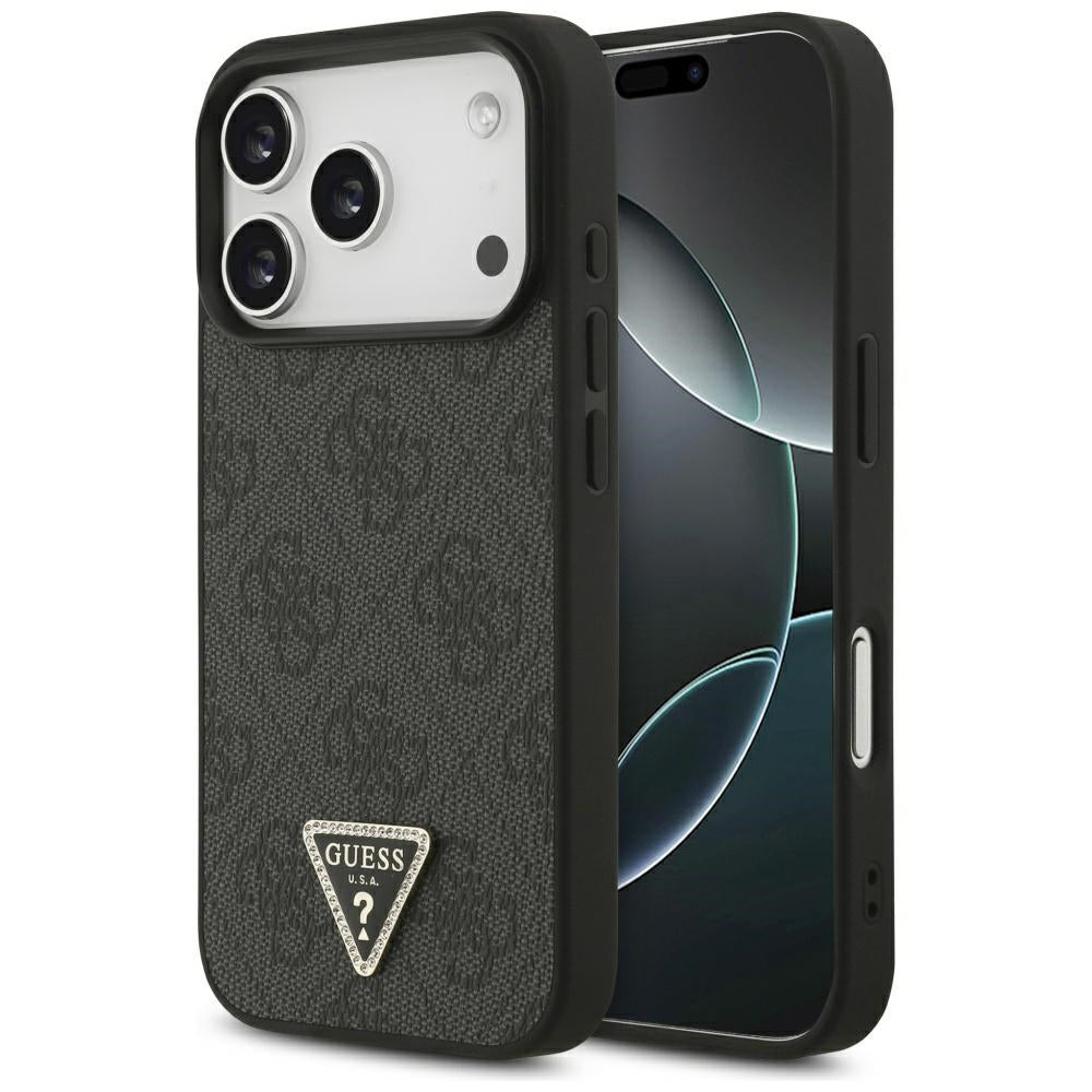 Puzdro MagSafe pre Apple iPhone 17 Pro, Guess, 4G Triangle Strass, Čierne