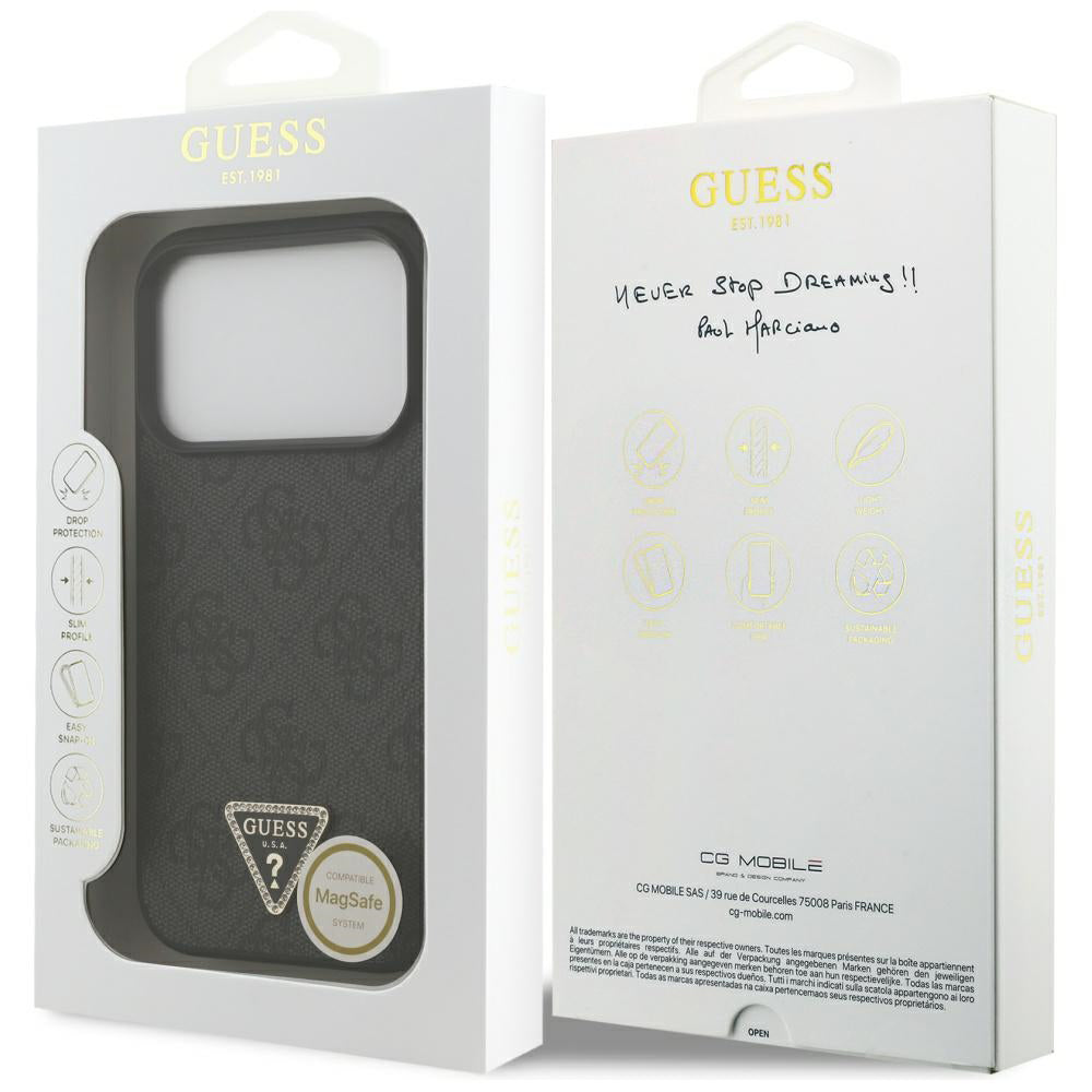 Puzdro MagSafe pre Apple iPhone 17 Pro, Guess, 4G Triangle Strass, Čierne