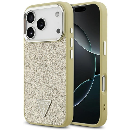 Puzdro MagSafe pre Apple iPhone 17 Pro, Guess, Glitter Triangle Logo, Zlaté