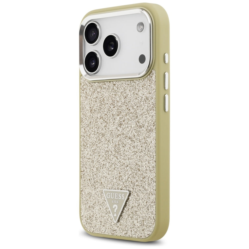 Puzdro MagSafe pre Apple iPhone 17 Pro, Guess, Glitter Triangle Logo, Zlaté