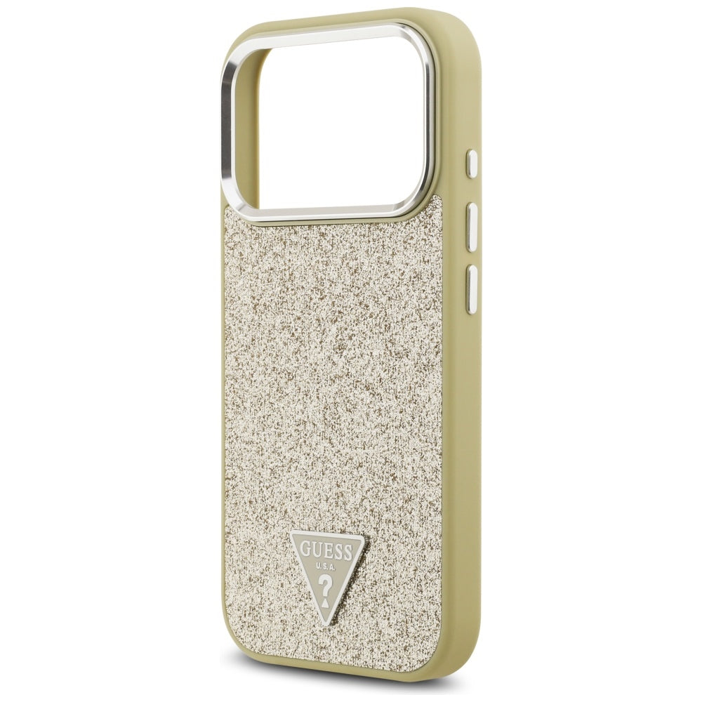 Puzdro MagSafe pre Apple iPhone 17 Pro, Guess, Glitter Triangle Logo, Zlaté