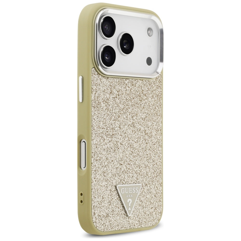 Puzdro MagSafe pre Apple iPhone 17 Pro, Guess, Glitter Triangle Logo, Zlaté