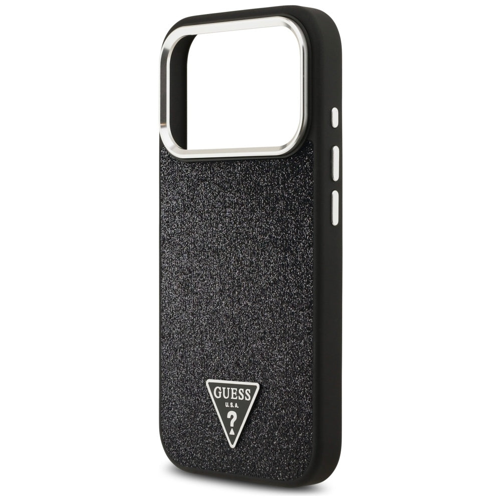 Puzdro MagSafe pre Apple iPhone 17 Pro, Guess, Glitter Triangle Logo, Čierne
