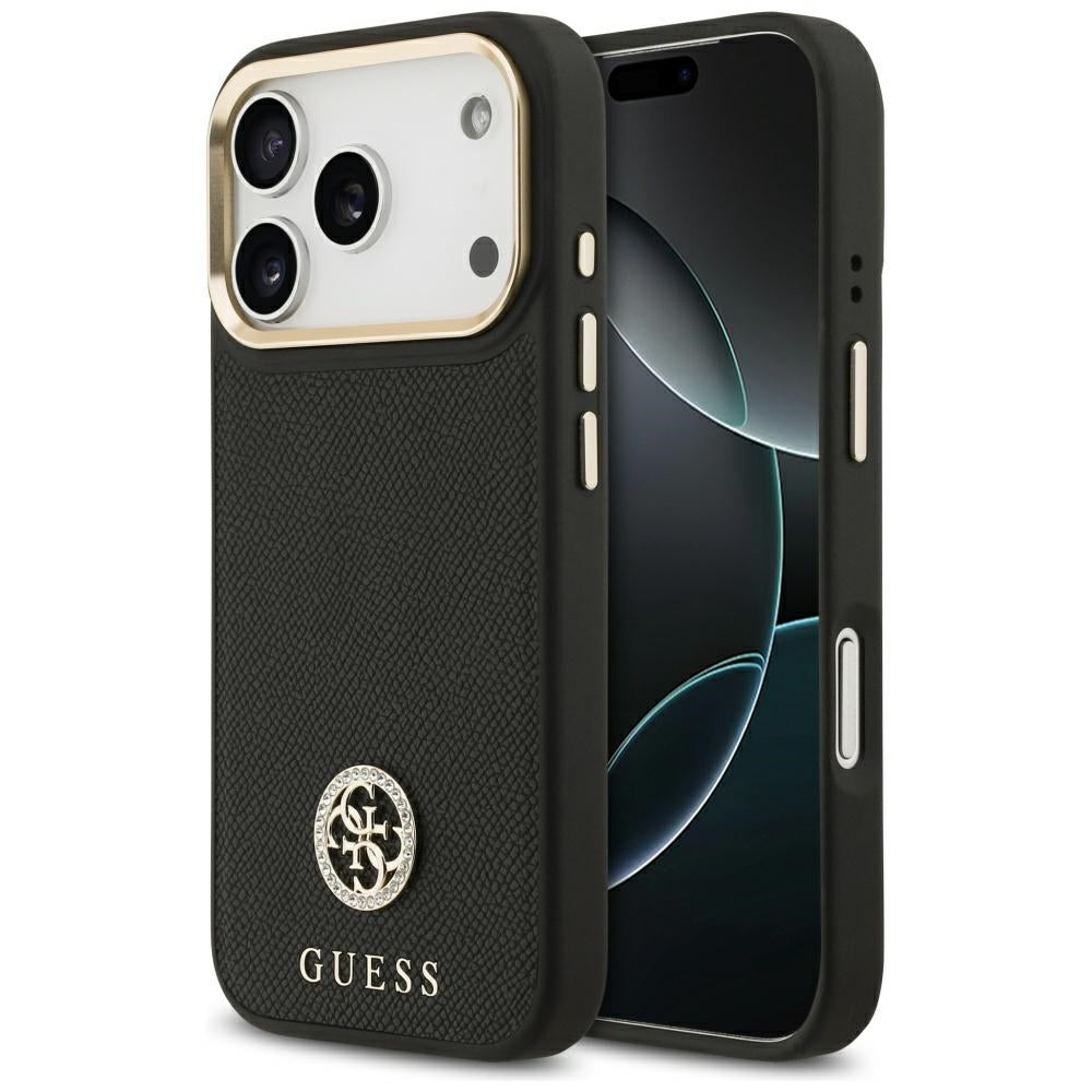 Puzdro MagSafe pre Apple iPhone 17 Pro, Guess, Grained Strass Logo, Čierne