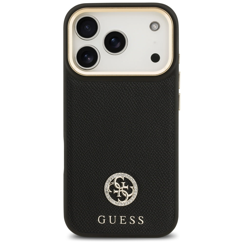 Puzdro MagSafe pre Apple iPhone 17 Pro, Guess, Grained Strass Logo, Čierne