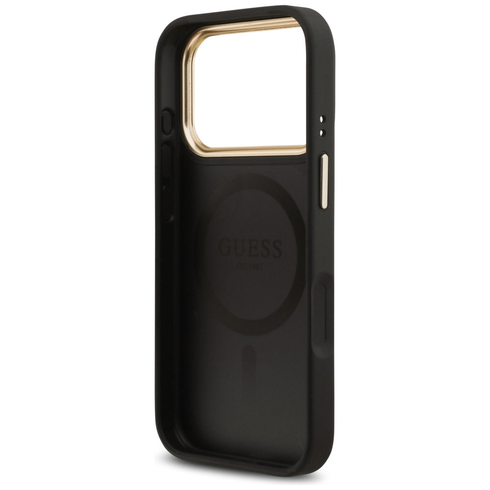 Puzdro MagSafe pre Apple iPhone 17 Pro, Guess, Grained Strass Logo, Čierne