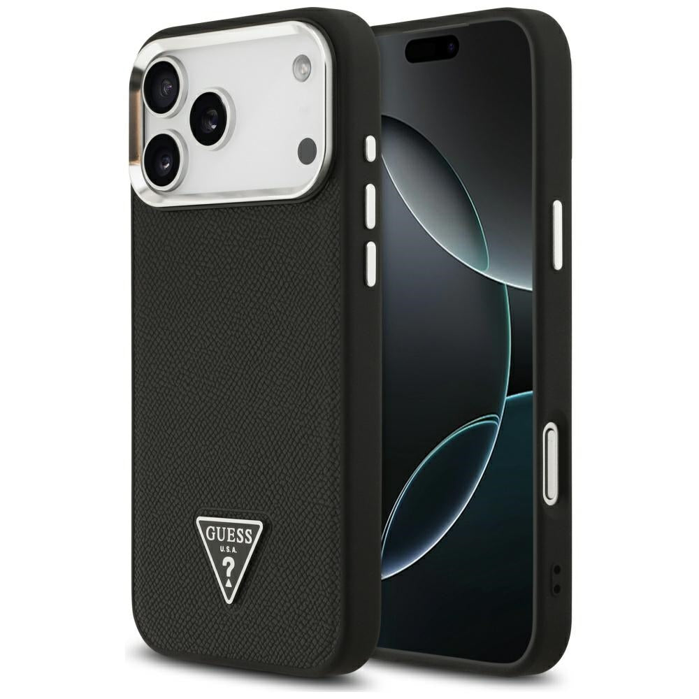 Puzdro MagSafe pre Apple iPhone 17 Pro, Guess, Grained Triangle Logo, Čierne