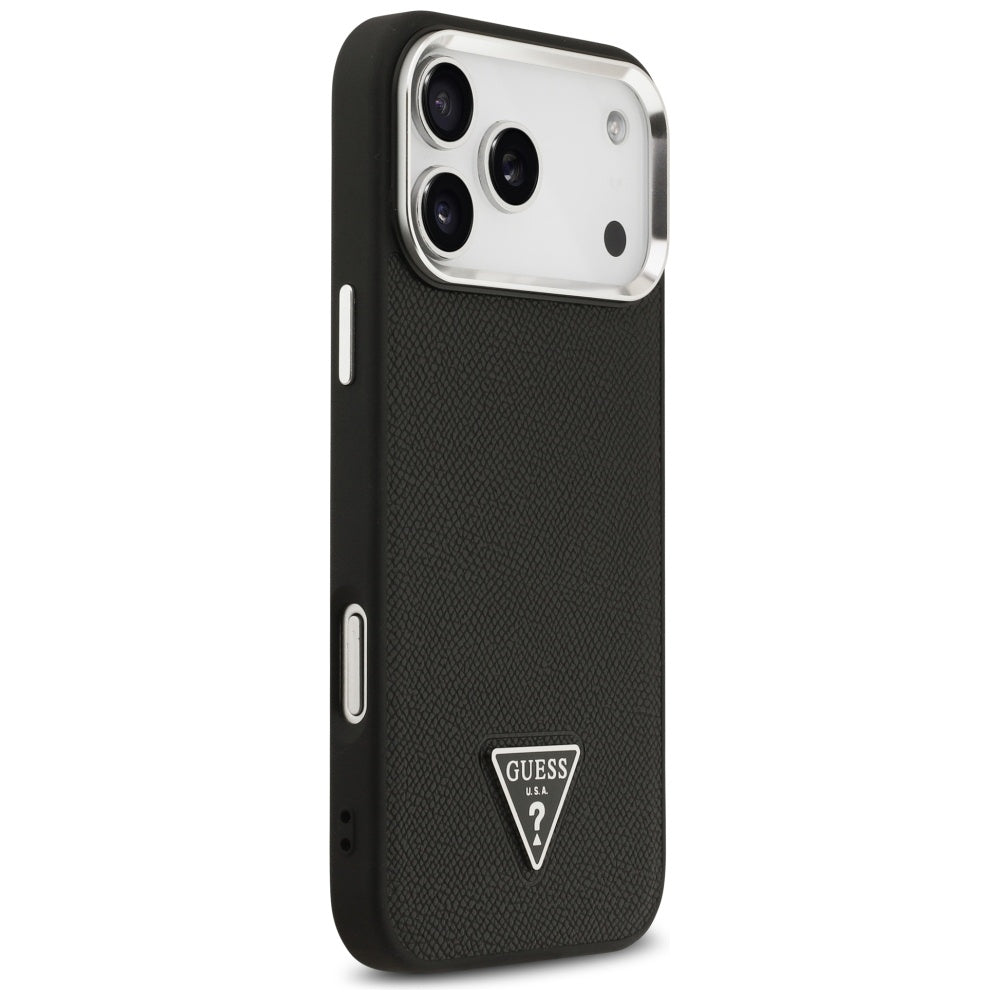Puzdro MagSafe pre Apple iPhone 17 Pro, Guess, Grained Triangle Logo, Čierne