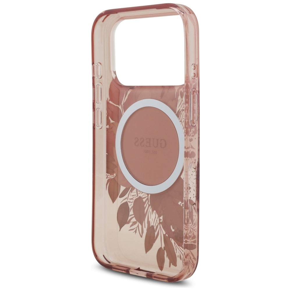 Puzdro MagSafe pre Apple iPhone 17 Pro, Guess, IML Flowers with Pearl Strap, Ružové