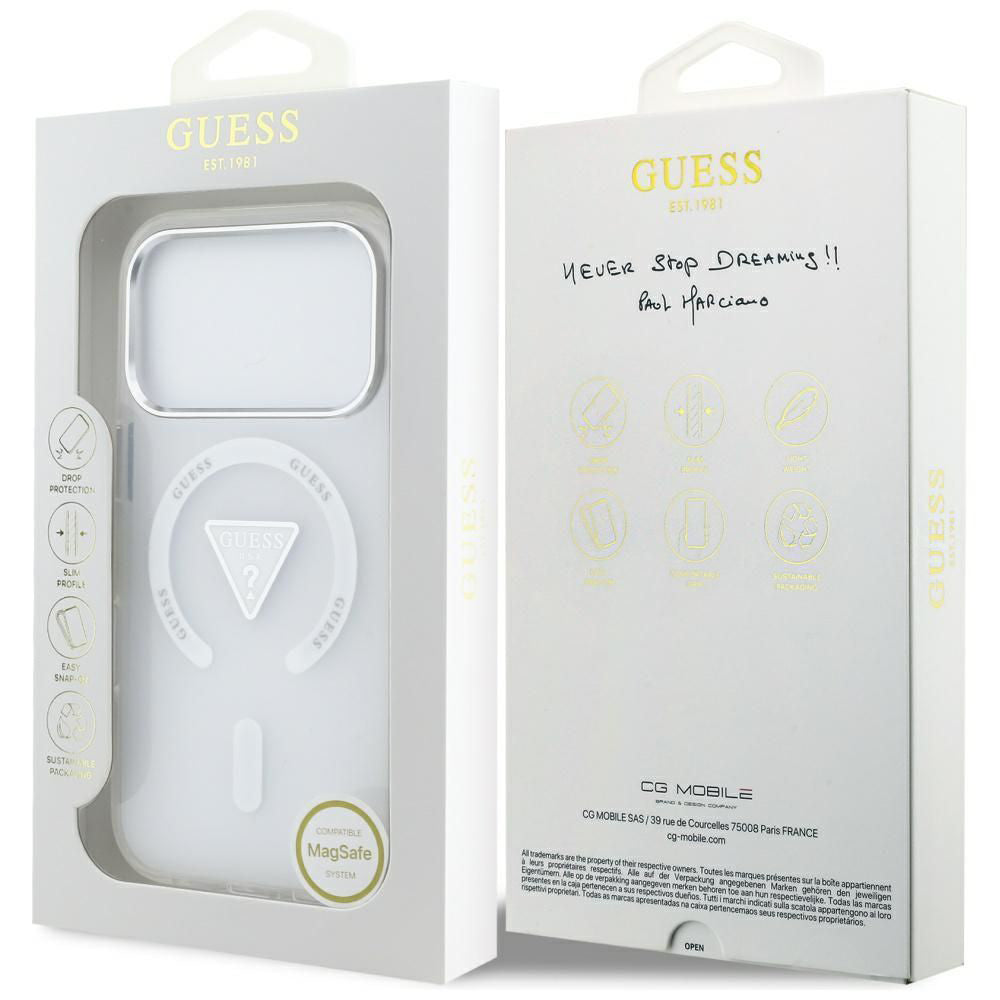 Puzdro MagSafe pre Apple iPhone 17 Pro, Guess, IML Gradient Triangle Logo, Transparent