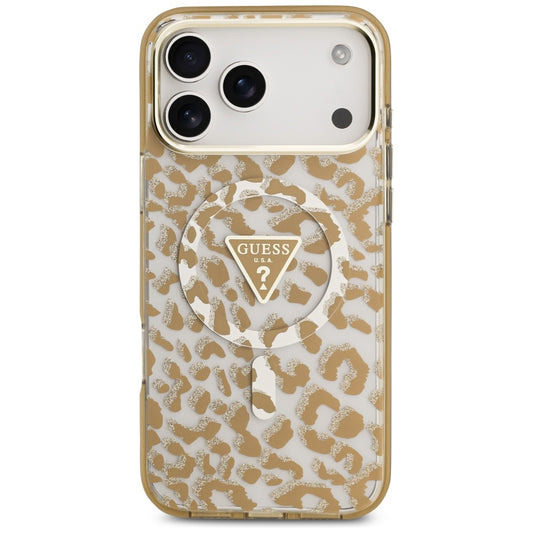 Puzdro MagSafe pre Apple iPhone 17 Pro, Guess, Leopard Glitter, Hnedá
