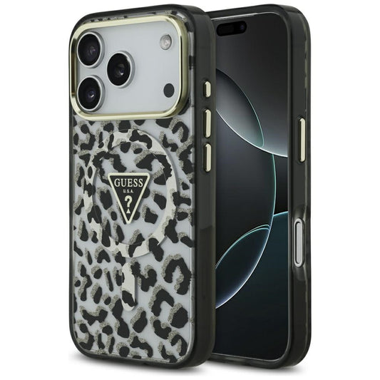 Puzdro MagSafe pre Apple iPhone 17 Pro, Guess, Leopard Glitter, Čierne