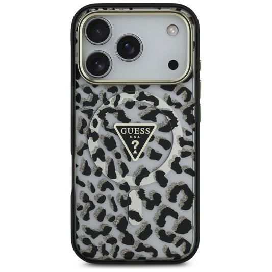 Puzdro MagSafe pre Apple iPhone 17 Pro, Guess, Leopard Glitter, Čierne
