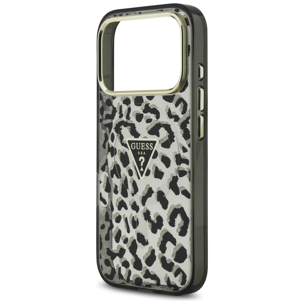 Puzdro MagSafe pre Apple iPhone 17 Pro, Guess, Leopard Glitter, Čierne