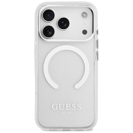 Puzdro MagSafe pre Apple iPhone 17 Pro, Guess, Metal Outline, Strieborné