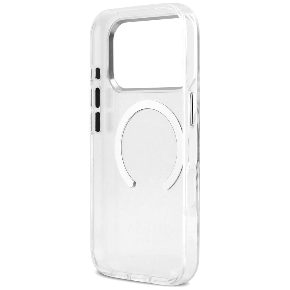 Puzdro MagSafe pre Apple iPhone 17 Pro, Guess, Metal Outline, Strieborné