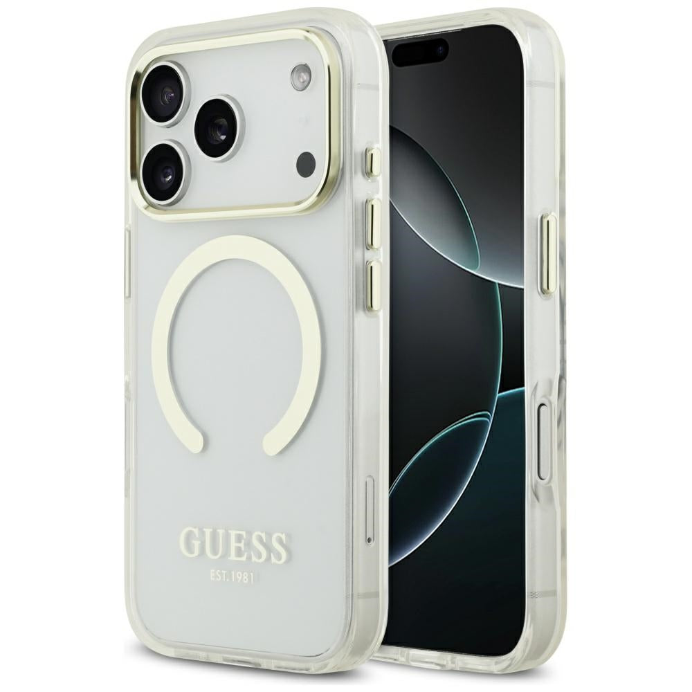 Puzdro MagSafe pre Apple iPhone 17 Pro, Guess, Metal Outline, Zlaté