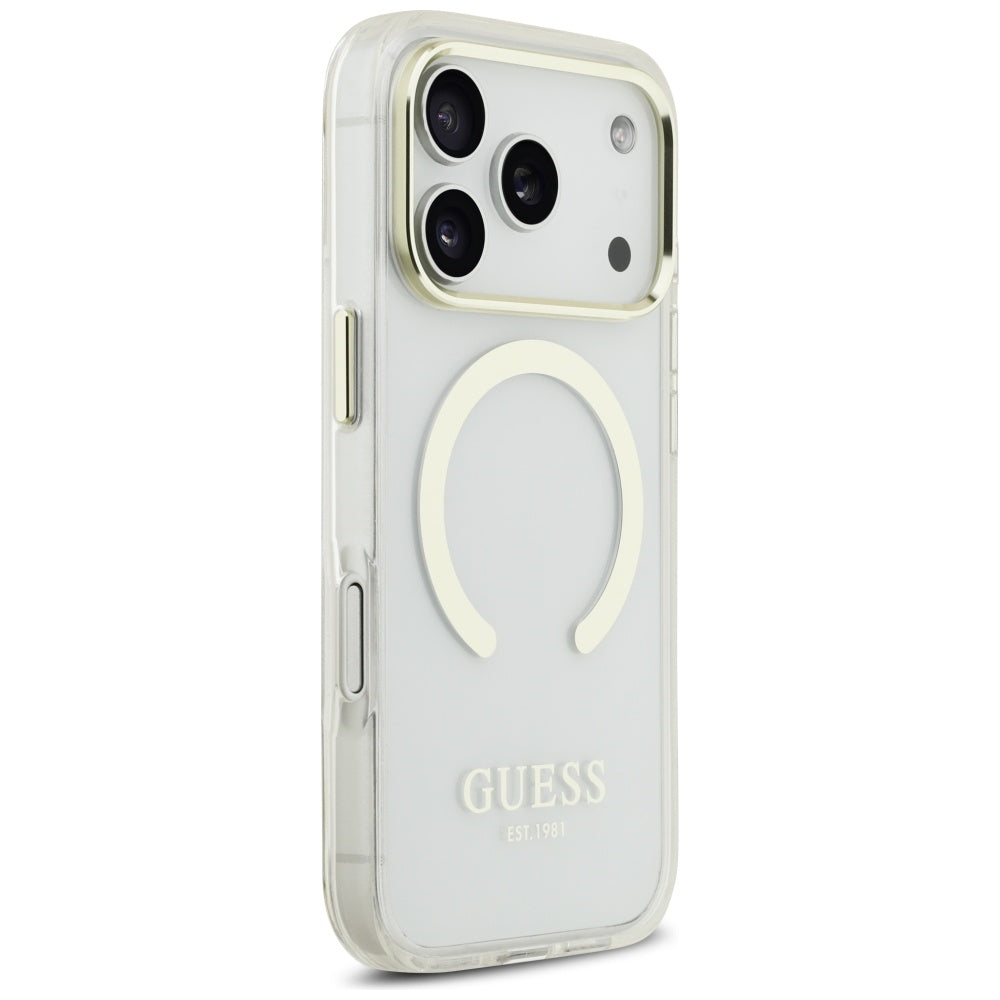 Puzdro MagSafe pre Apple iPhone 17 Pro, Guess, Metal Outline, Zlaté
