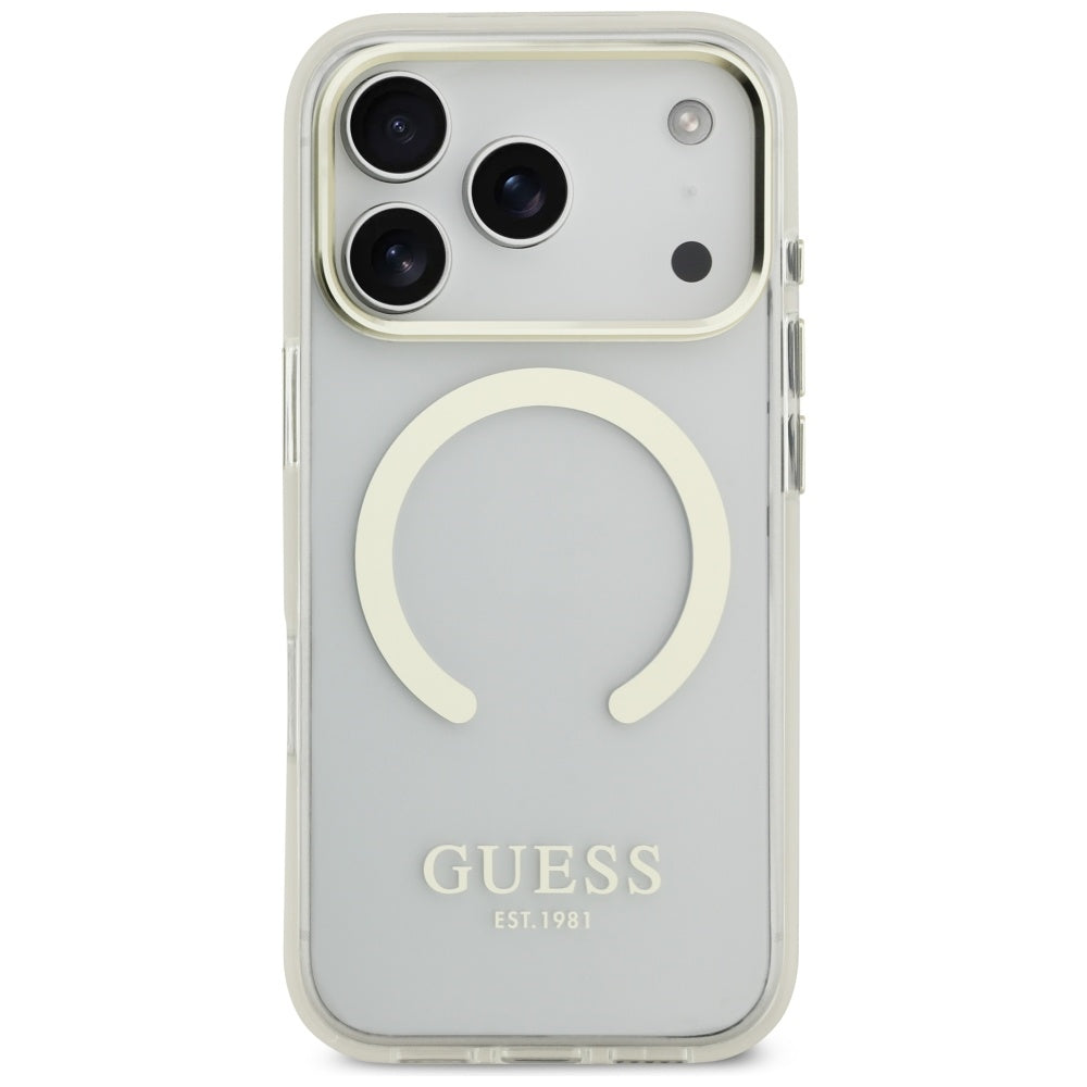 Puzdro MagSafe pre Apple iPhone 17 Pro, Guess, Metal Outline, Zlaté