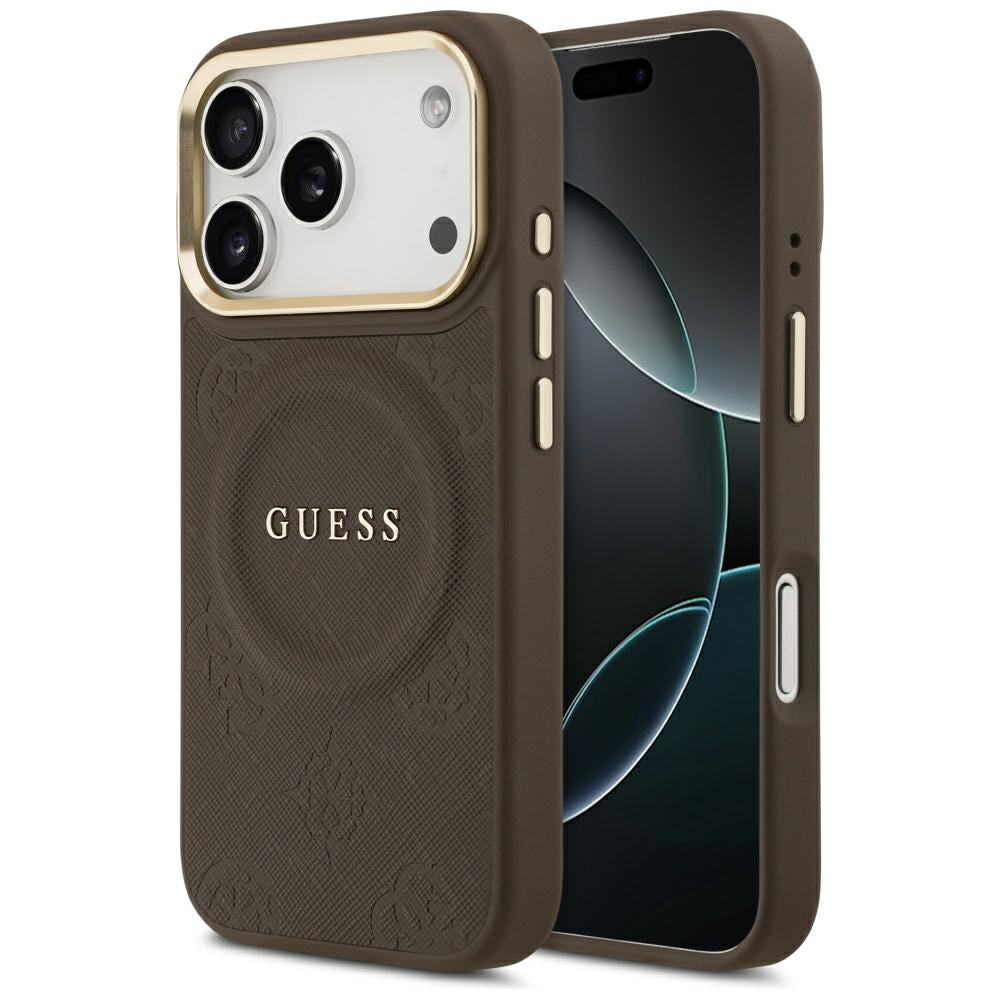 Puzdro MagSafe pre Apple iPhone 17 Pro, Guess, Peony Hot Stamp, Hnedé
