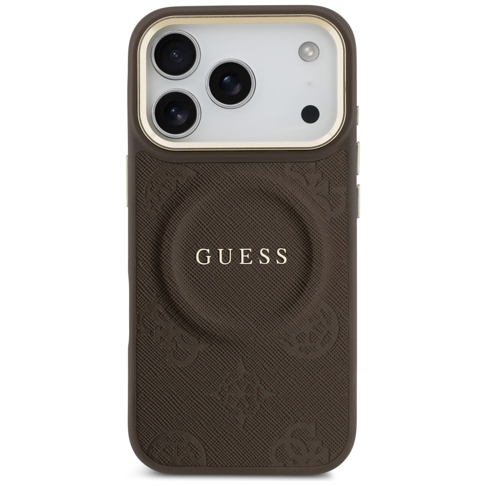 Puzdro MagSafe pre Apple iPhone 17 Pro, Guess, Peony Hot Stamp, Hnedé