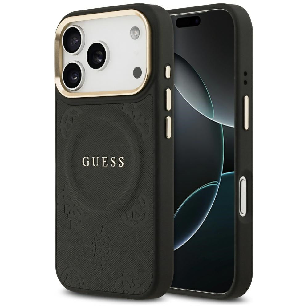 Puzdro MagSafe pre Apple iPhone 17 Pro, Guess, Peony Hot Stamp, Čierne
